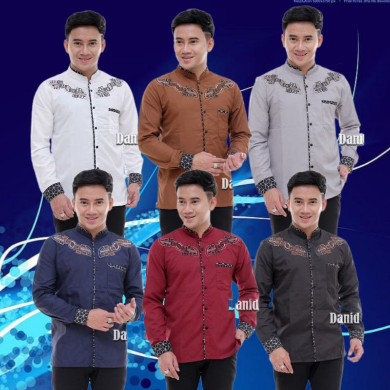 Baju Koko Pria Dewasa Motif Bordir Lengan Panjang Bahan Katun Madinah Premium Muslim Nyaman Motif