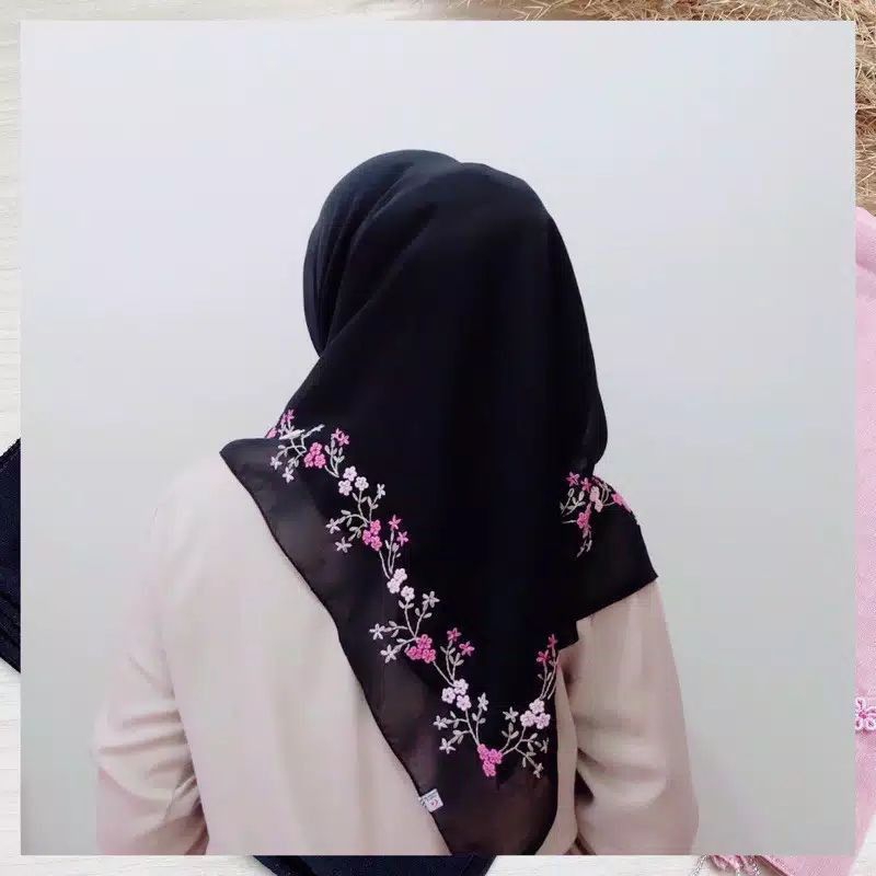 Paris sulam keliling hijab jilbab segiempat sulam tangan termurah