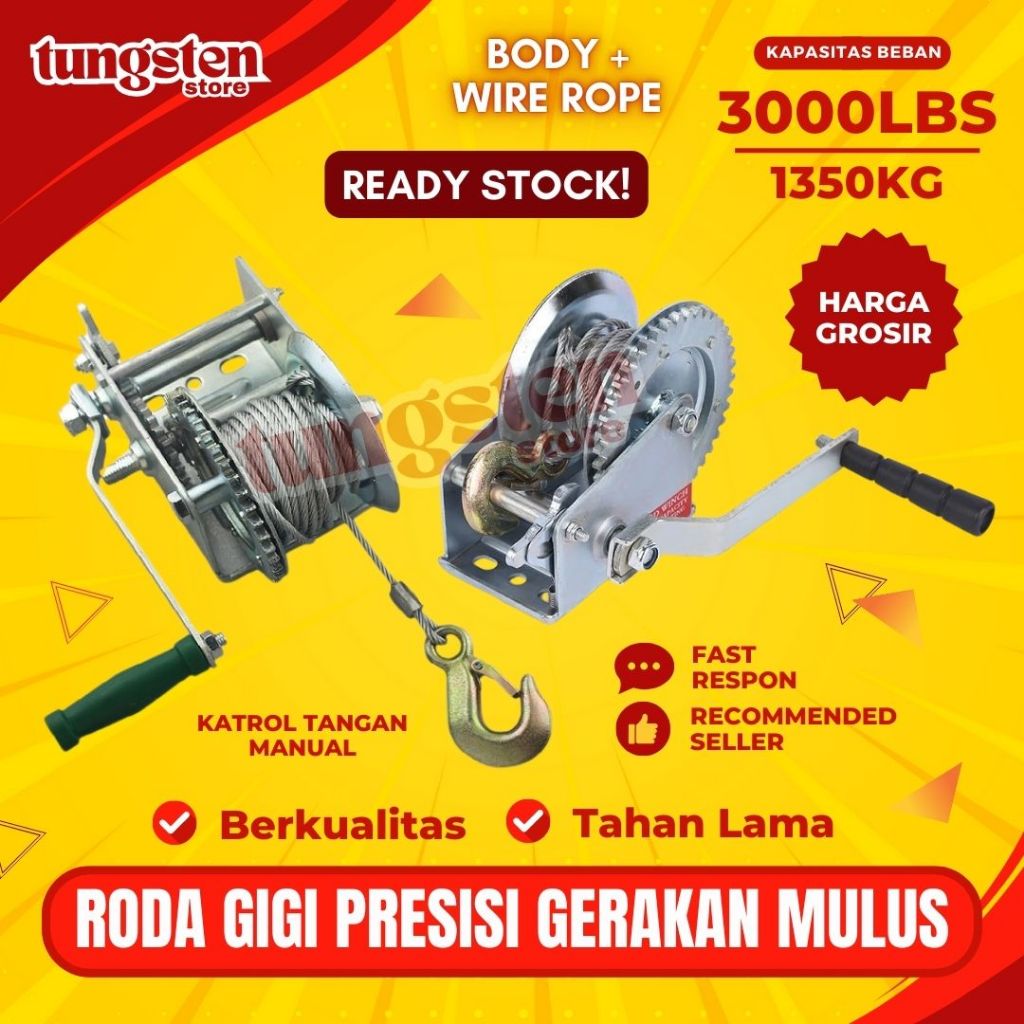 Boat Winch 3000LBS + Wire Rope, Hand Winch Sling 3000lbs, Kerekan Kantrol Manual