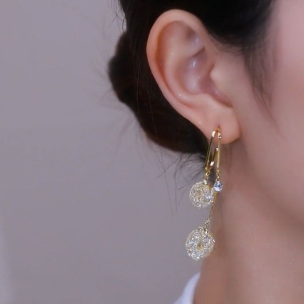 (BELI 2 DAPAT BONUS) AT027 - ANTING TRIPLE OVAL gold clip juntai panjang korea steel titanium elegan