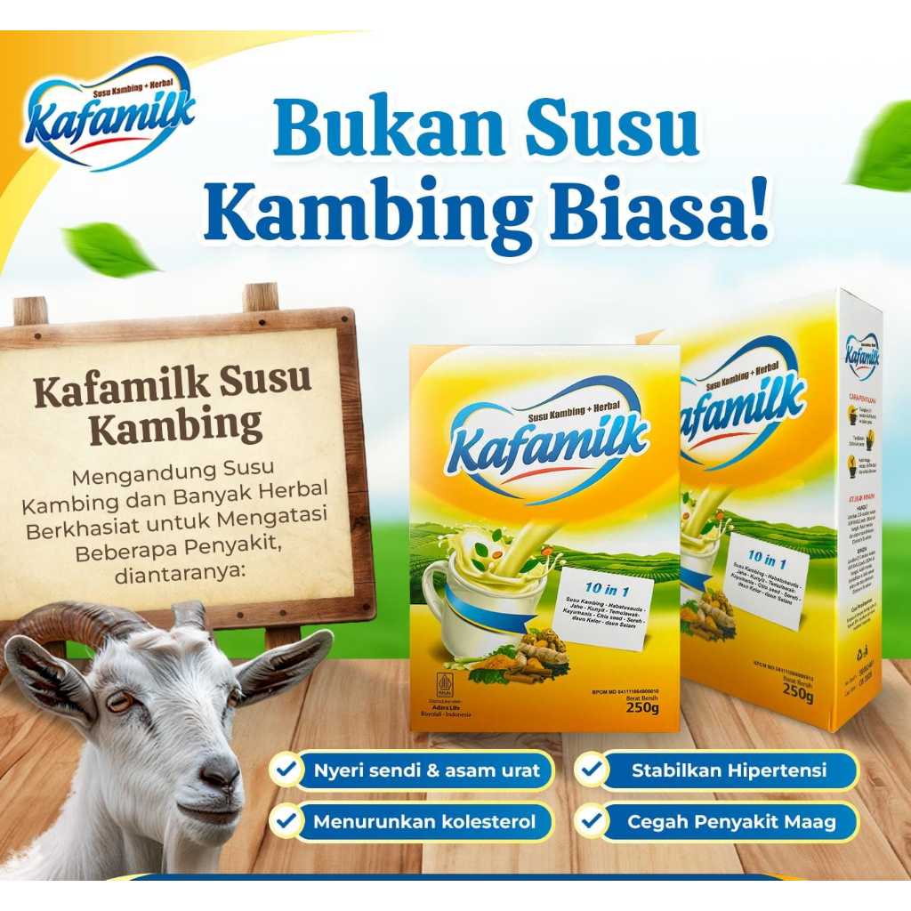 

Susu Kambing Etawa Kafamilk 250gr - Ekstrak Kunyit Meredakan Asam Lambung