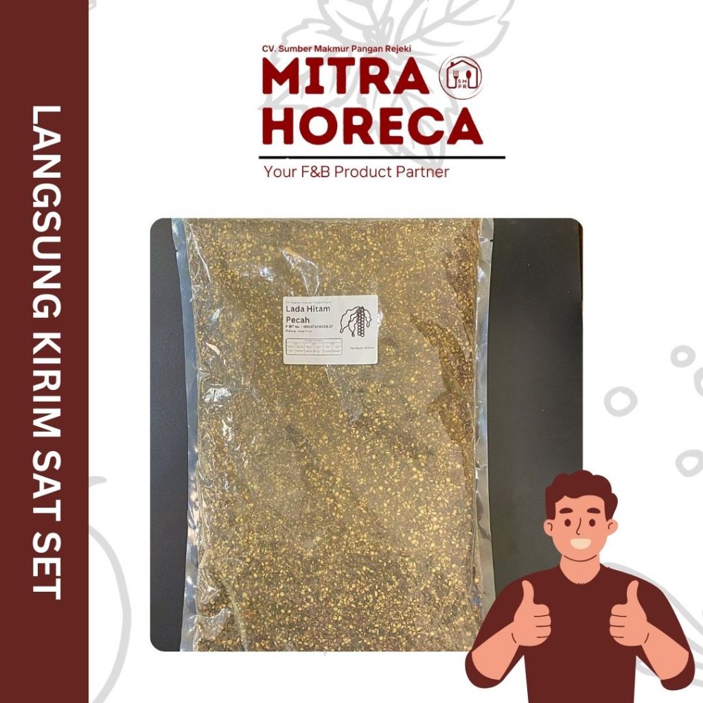 

Lada Hitam Kasar 1Kg SMPR / Cracked Blackpepper / Black Pepper/ Merica /Bumbu Rempah Murni