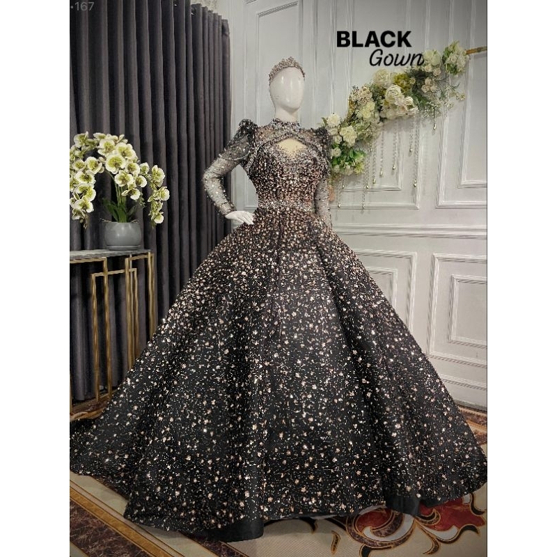 Gaun pengantin hitam mewah/gaun pengantin mewah/gaun pengantin premium