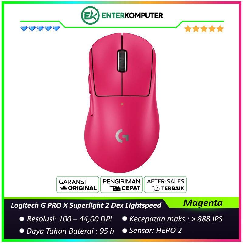 Logitech G PRO X Superlight 2 Dex Lightspeed Wireless Gaming Mouse - Magenta