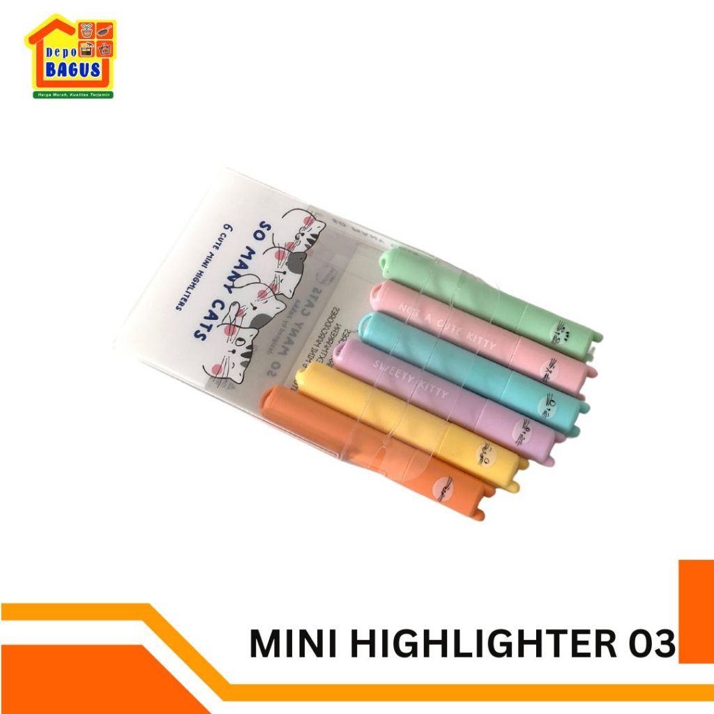 

So Many Cats Mini Scented Highlighter Pastel isi 6pcs Blue/Pink/Purple/Yellow/Green/Orange