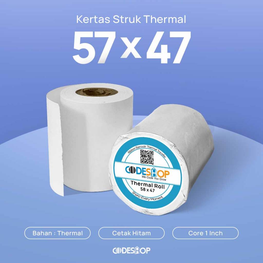 

Kertas Thermal 58x48 mm Codeshop Roll Struk Kasir Paper Termal Printer Bluetooth Mesin Kasir 58mm