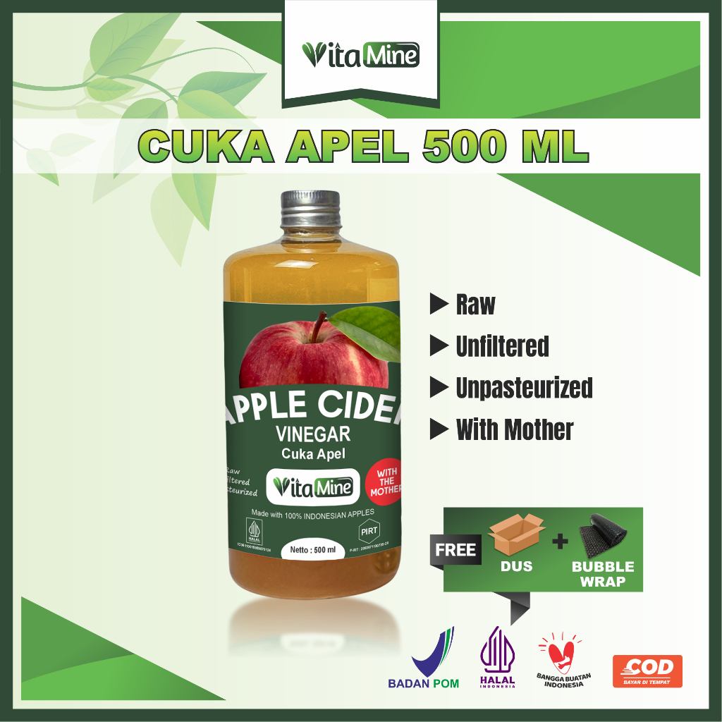 

Vitamine - Cuka Apel Organik 500ML - Apple Cider Vinegar with Mother Untuk Diet dan Detox Badan