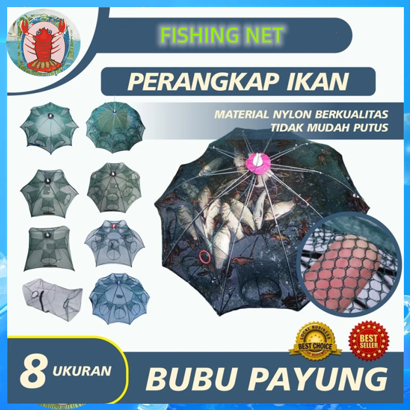 Payung Bubu Jaring Jebakan Perangkap Udang ikan Kepiting Model Payung 6  lobang