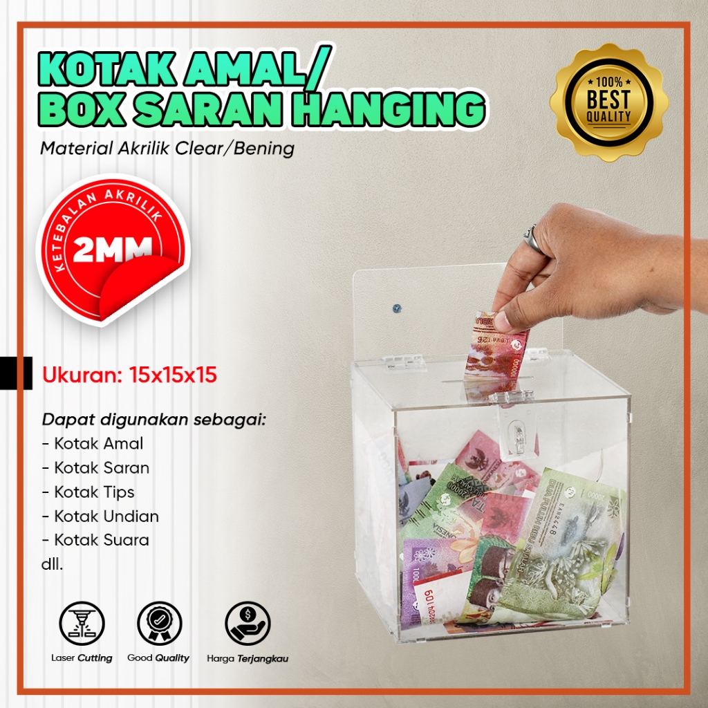 Kotak Amal / Kotak Saran Akrilik Model Hanging / Tempel Dinding 15/20/25/30 cm