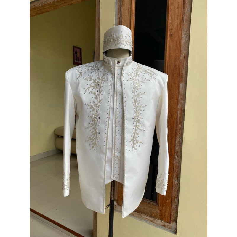 Beskap pengantin || Beskap pengantin pria || Beskap akad || Beskap semiwoll putih tulang || Beskap p