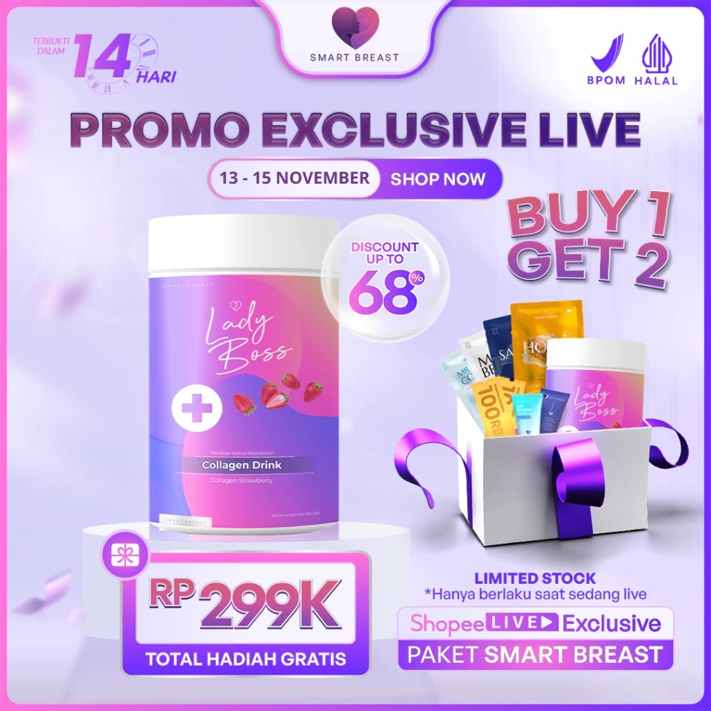 [PROMO LIVE] Smart Breast - Lady Boss Breast & Collagen Drink ( Suplemen Pembesar Pengencang Payudar