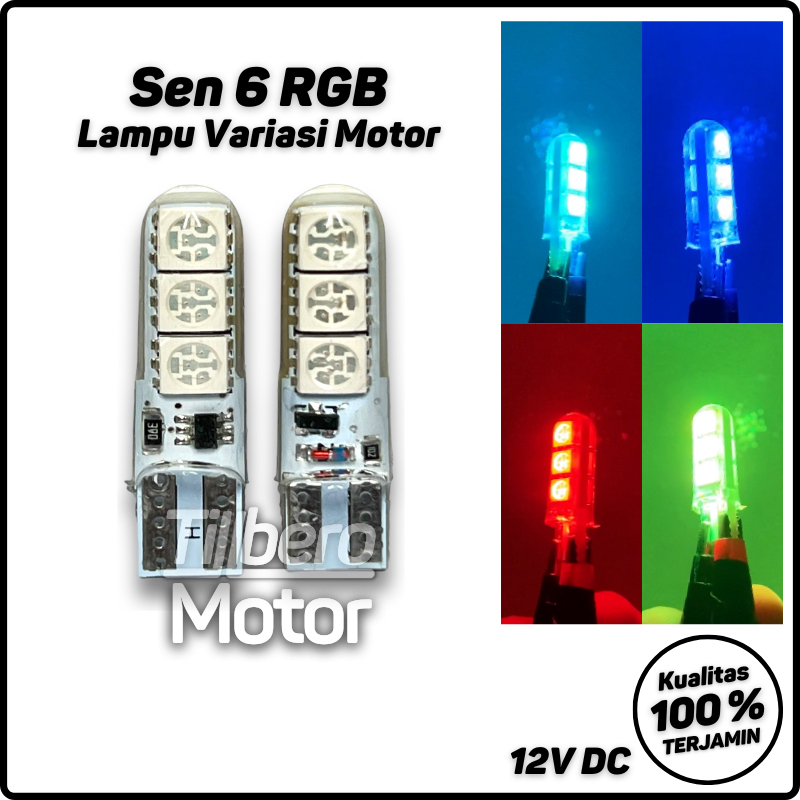 Lampu LED Senja / Sein / Sen T10 Kedap Kedip RGB Warna Warni 6 Mata Motor / Mobil Terang