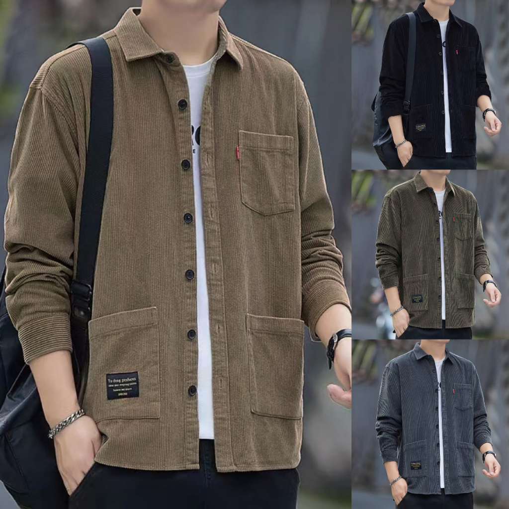 DEFATAH.ID - JAKET CORDUROY PRIA KERAH TEBAL - OUTER CASUAL KOREAN STYLE KHAKI