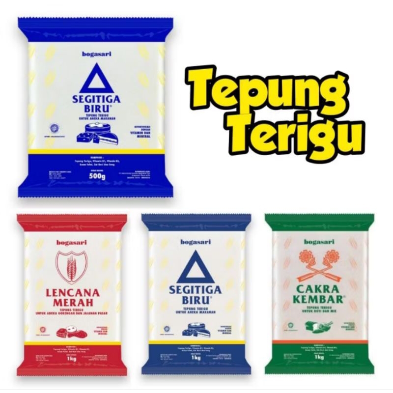 

Tepung Terigu Bogasari Lencana Merah Segitiga Biru Cakra 1kg