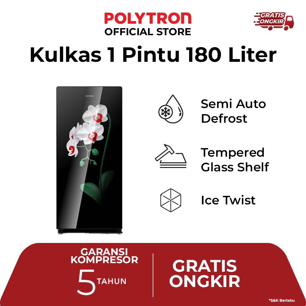 Kulkas POLYTRON Belleza 1 pintu 180 liter PRA 18MOW