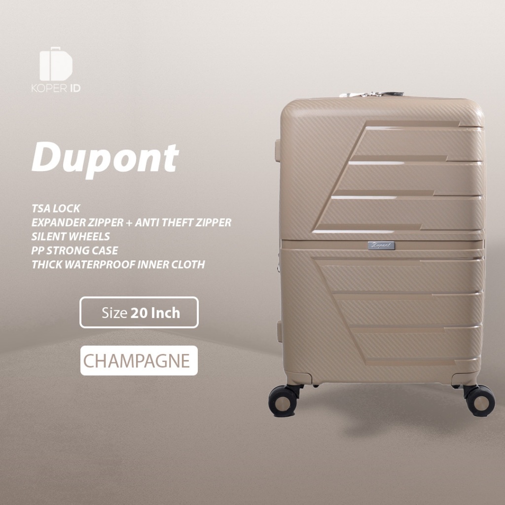 Dupont Koper Hardcase PP Anti Theft Zipper dan Expander dan TSA Kabin Size 20 Inch - 7041