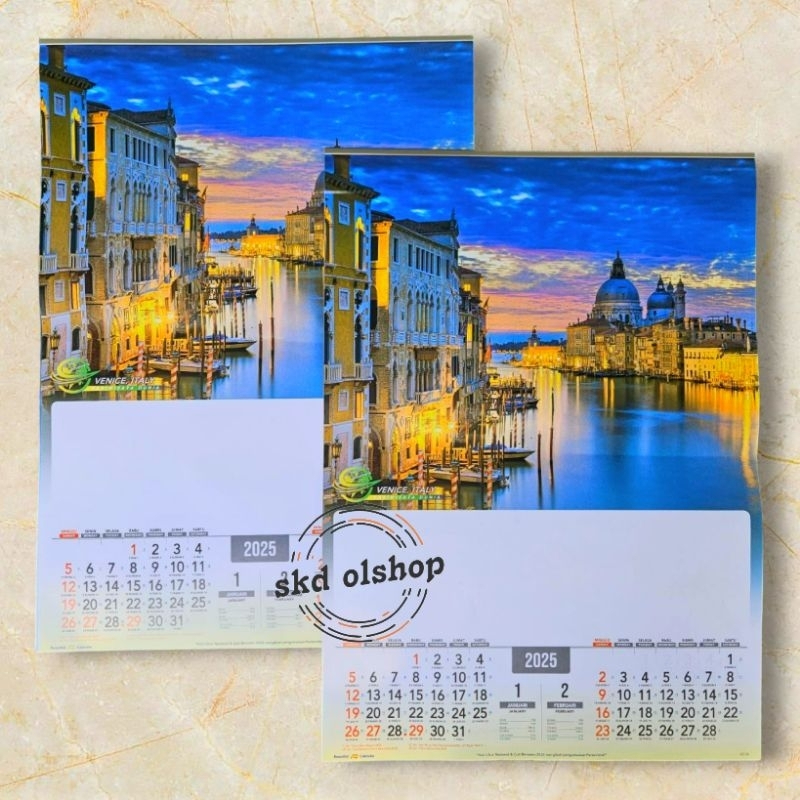 

kalender tahun 2025 pariwisata dunia Ao 06 6 lembar x 2 bulanan ukuran 38x54 cm (terima castume cetak merek)
