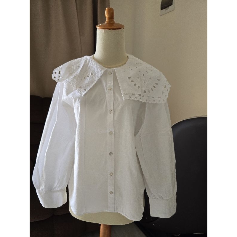 Mango Ruffle White Long Sleeve Top