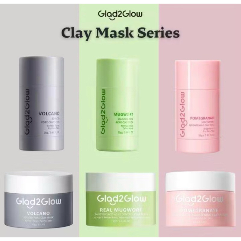GLAD2GLOW - G2G Mugwort Acne / Pomegranate Brightening / Clay Mask dan Mask Stick
