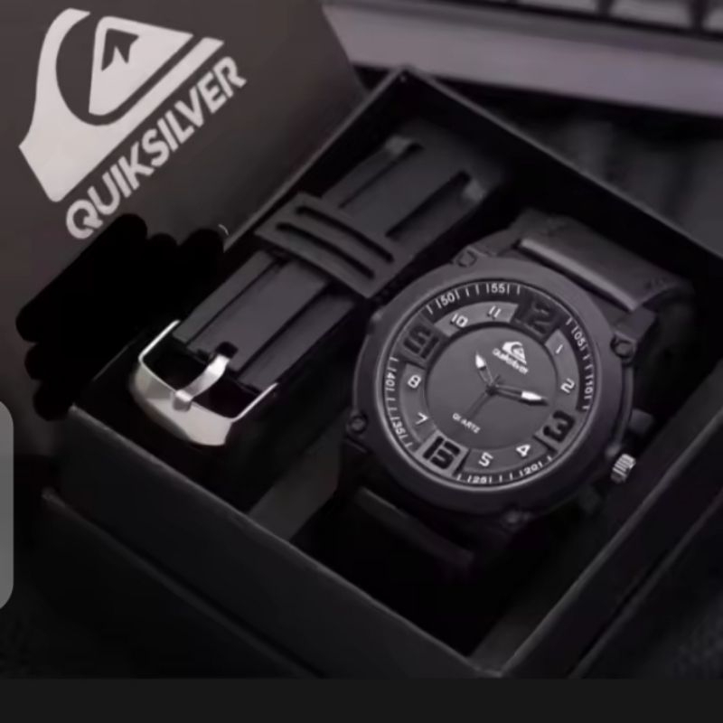 Bisa COD quiksilver Best seller jam tangan pria bonus strap tali karet paket box