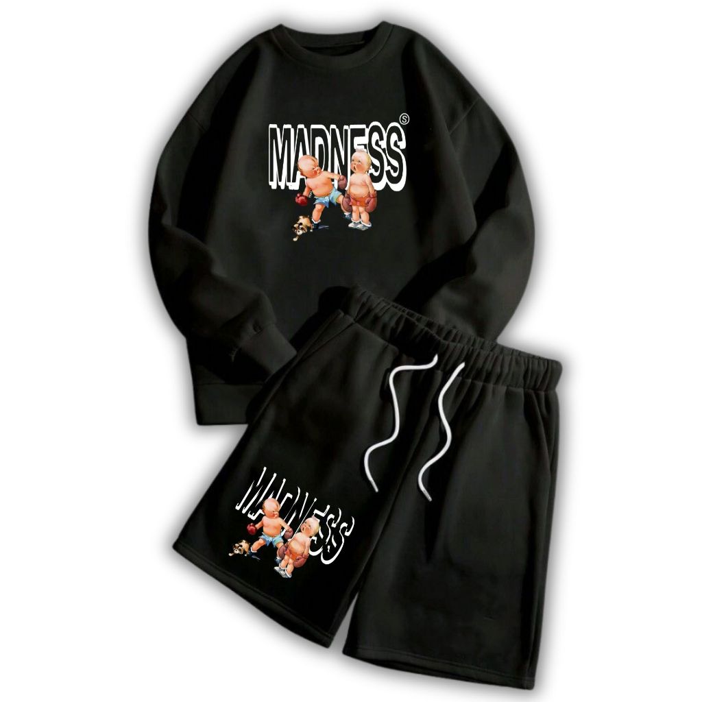 StreetSweater One Set Crewneck & Shortpant Madness Setelan Berbahan Kain Fleece Lembut Adem Size M-X