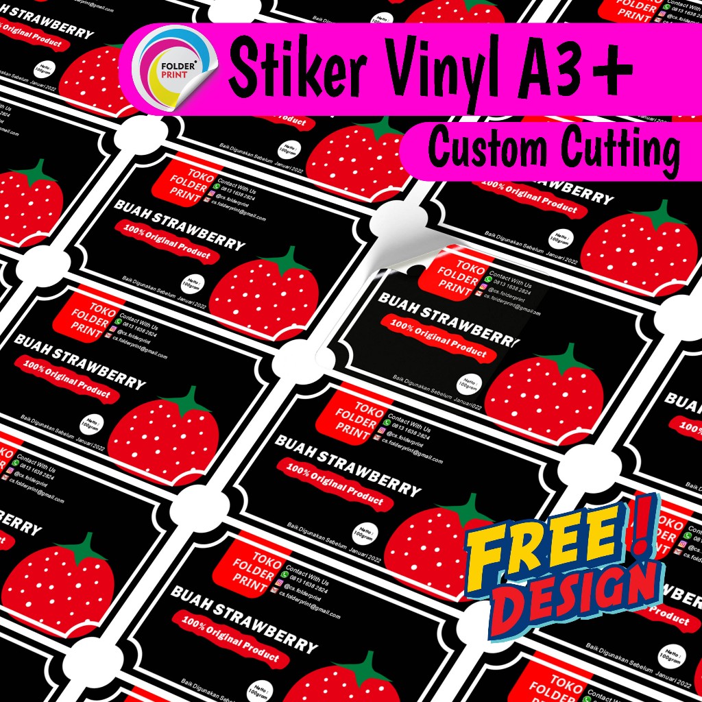 

Stiker Vinyl A3+ Anti Air Label Kemasan Produk (Custom Cutting)