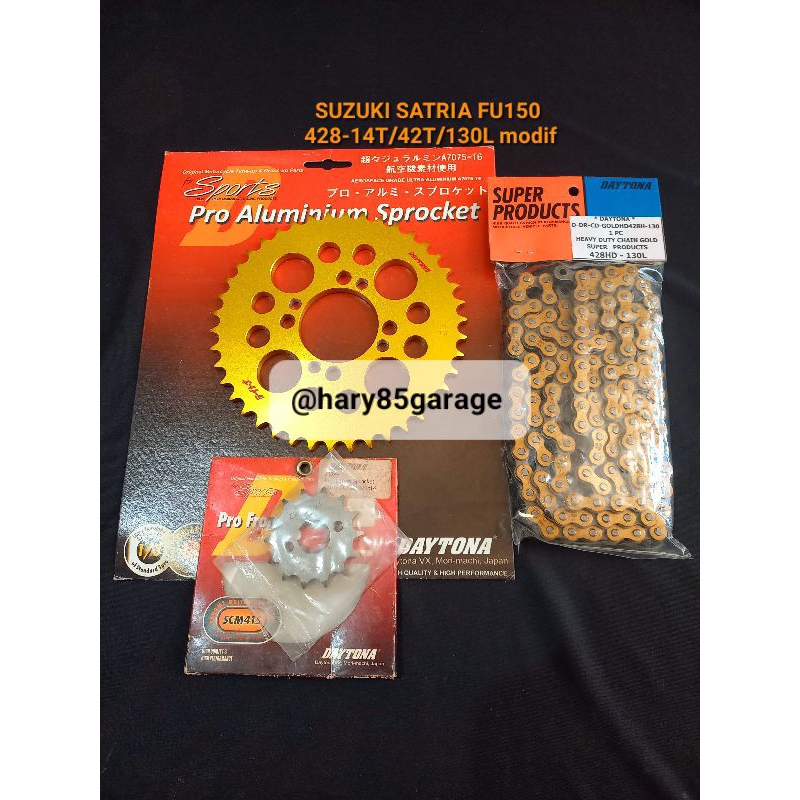 GEAR GIR SET DAYTONA DURALUMIN SUZUKI SATRIA FU150 428-14/42/130L MODIF ORIGINAL