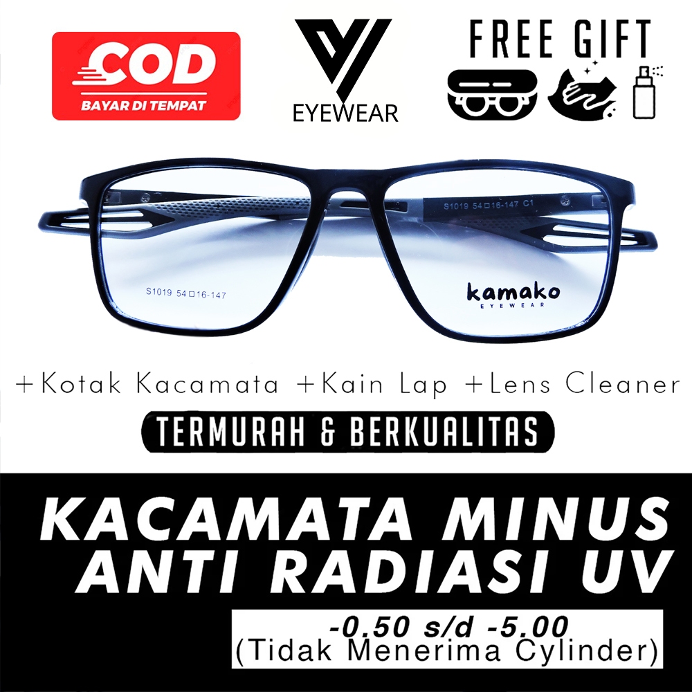 Kacamata Minus KMK-1019 ORI Frame Lentur Lensa Antiradiasi & Photocromic Stylis & Fungsional Eyewear