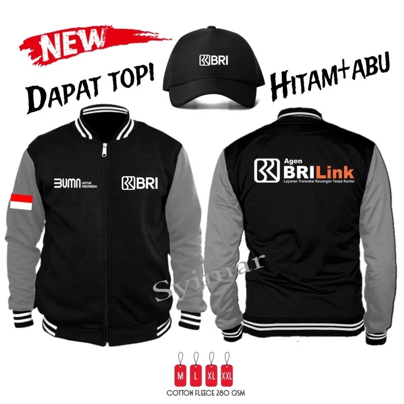 Jaket baseball combinasi logo Agen BANK BRILINK free topi