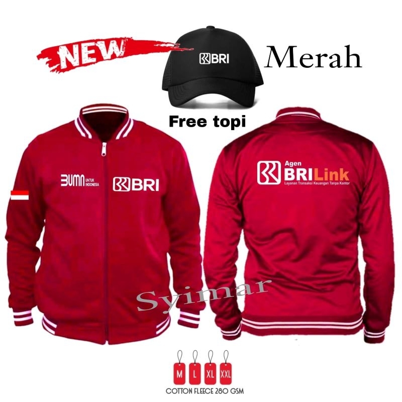 Jaket varsity AGEN BANK BRILINK (dapat topi) Cotton fleece tebal