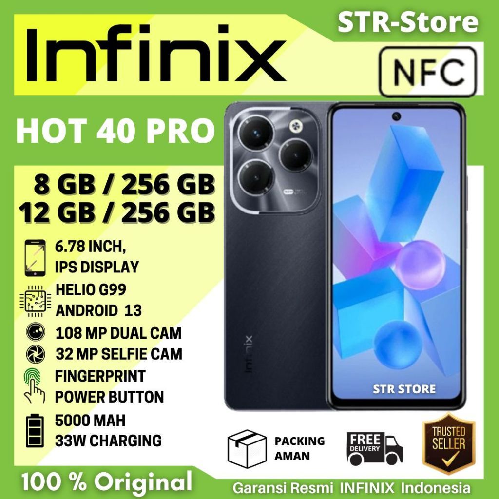 (HP Terbaru) INFINIX HOT 40 PRO Handphone Ram 8/256GB Garansi 1Tahun Smartphone Terbaru Garansi 100%