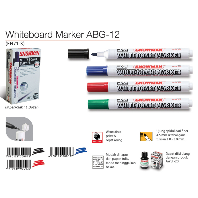 

Spidol Snowman Whiteboard ABG-12 (Per Satuan)