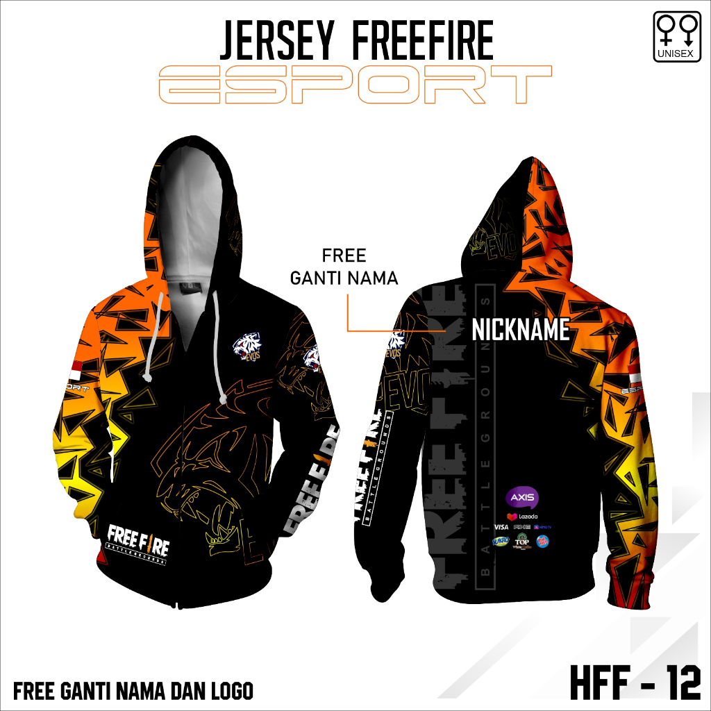 Jersey e sport baju ff kaos esport gamer ff terbaru hoodie zipper dewasa lengan panjang