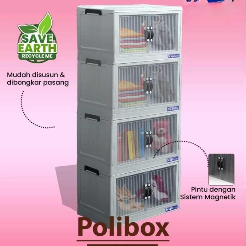 NAPOLLY POLIBOX 446 SUSUN 4 + RODA - Lemari Plastik/ Bok/ Lemari Jumbo