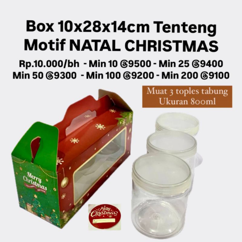 

Box 10x28x14cm Tenteng Motif NATAL CHRISTMASMuat 3 Toples Tabung 800ml