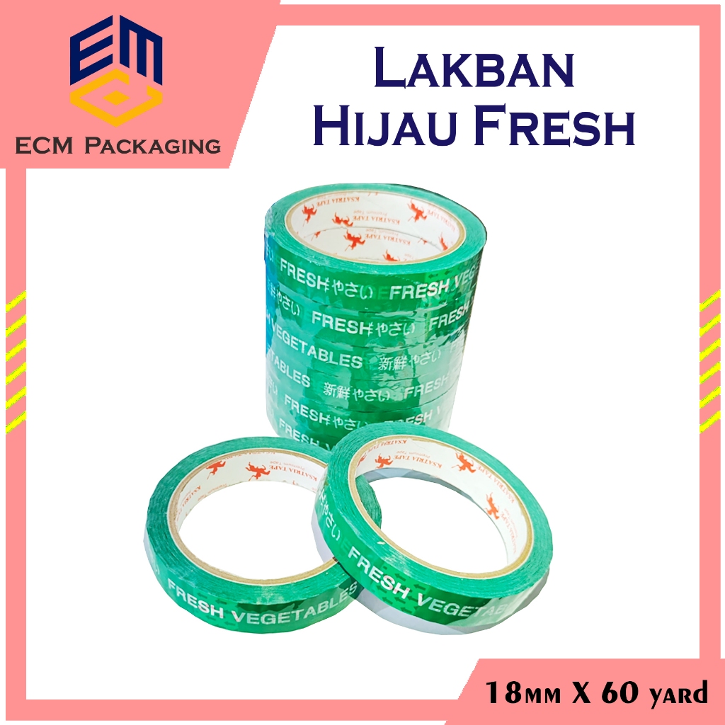 

LAKBAN HIJAU Kecil FRESH 18mm X 60yard | Isolasi Buah Hijau FRESH | Lakban Sayur Segar | Solatip Buah