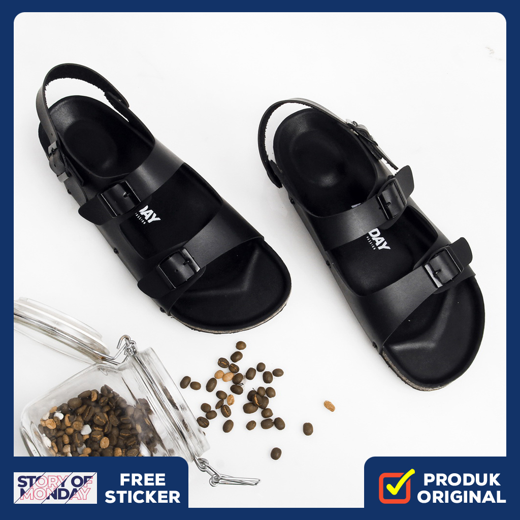 ZORA FULL BLACK ORIGINAL x MONDAY Sandal Casual Hitam Pria Sendal Slide Jalan Santai Harian Slop Ker
