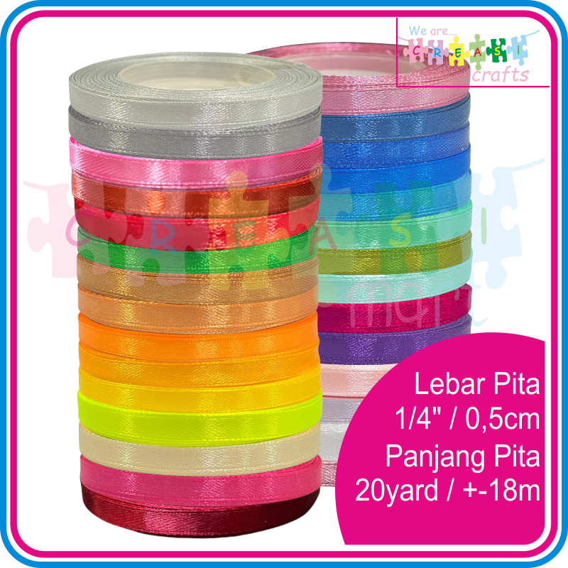 

Pita Satin 1/4 inch atau 5mm Pita Polos Rol Panjang 20yard +-18meter Ready Banyak Warna