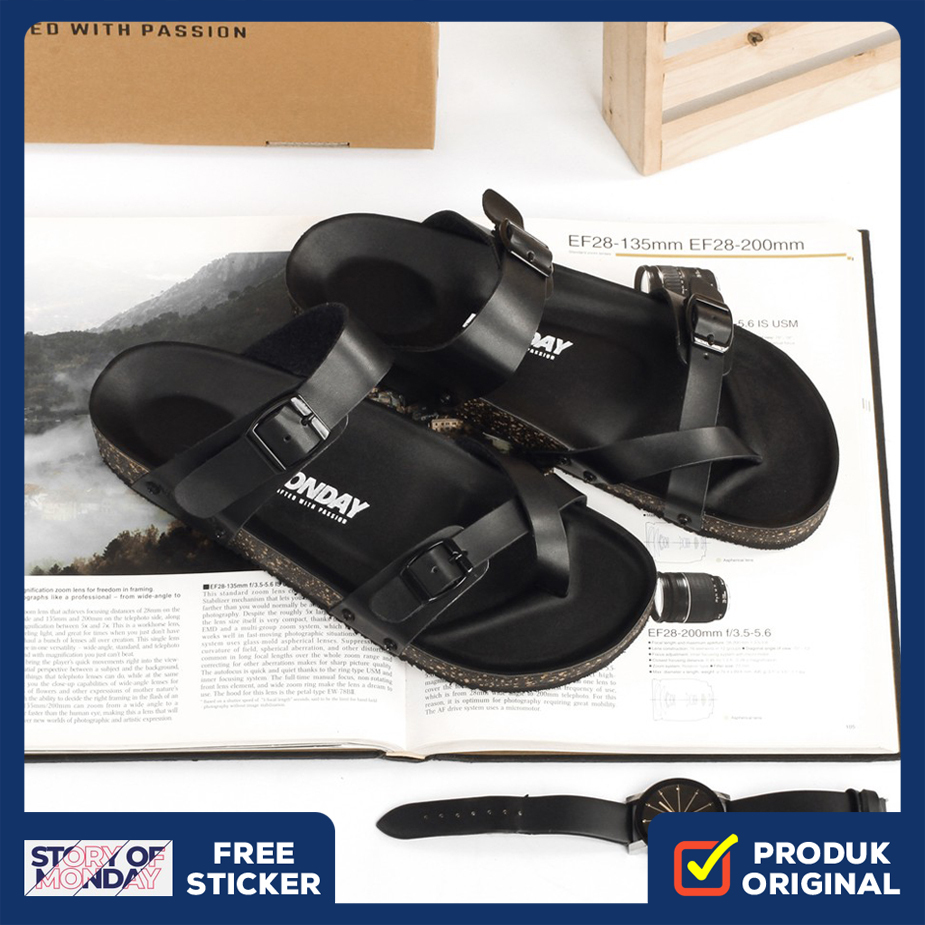JACK FULL BLACK ORIGINAL x MONDAY Sandal Jepit Hitam Pria Sendal Casual Jalan Santai Harian Kondanga