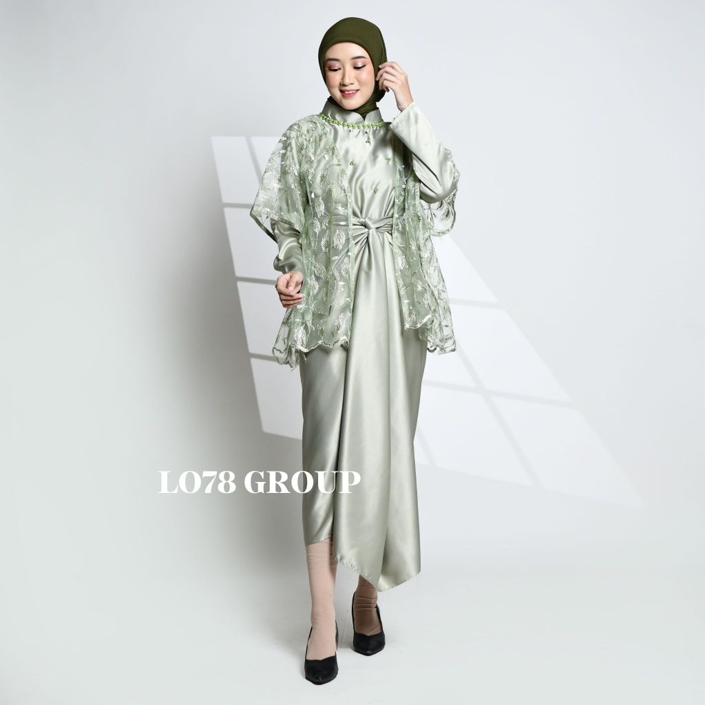 AUDRINA BUSANA - Naira Gamis Brukat Set Outer Premium Oufit Seragam Lebaran | Gamis Rok Lilit Set Wa