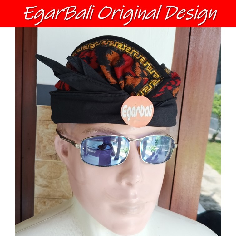 EgarBali udeng hitam tepi endek emas