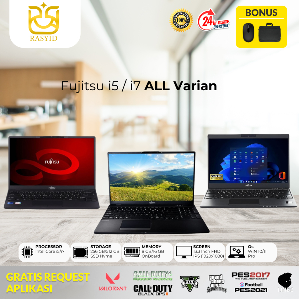 Laptop Fujitsu Lifebook Intel Core i5 / i7 Ram 16gb Ssd 256gb Like new Bergaransi