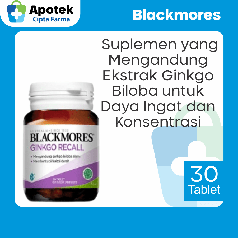 Blackmore Blackmorest Blackmores Ginkgo Recal Ginkgo Biloba Original Vitamin untuk Otak dan Daya Ing