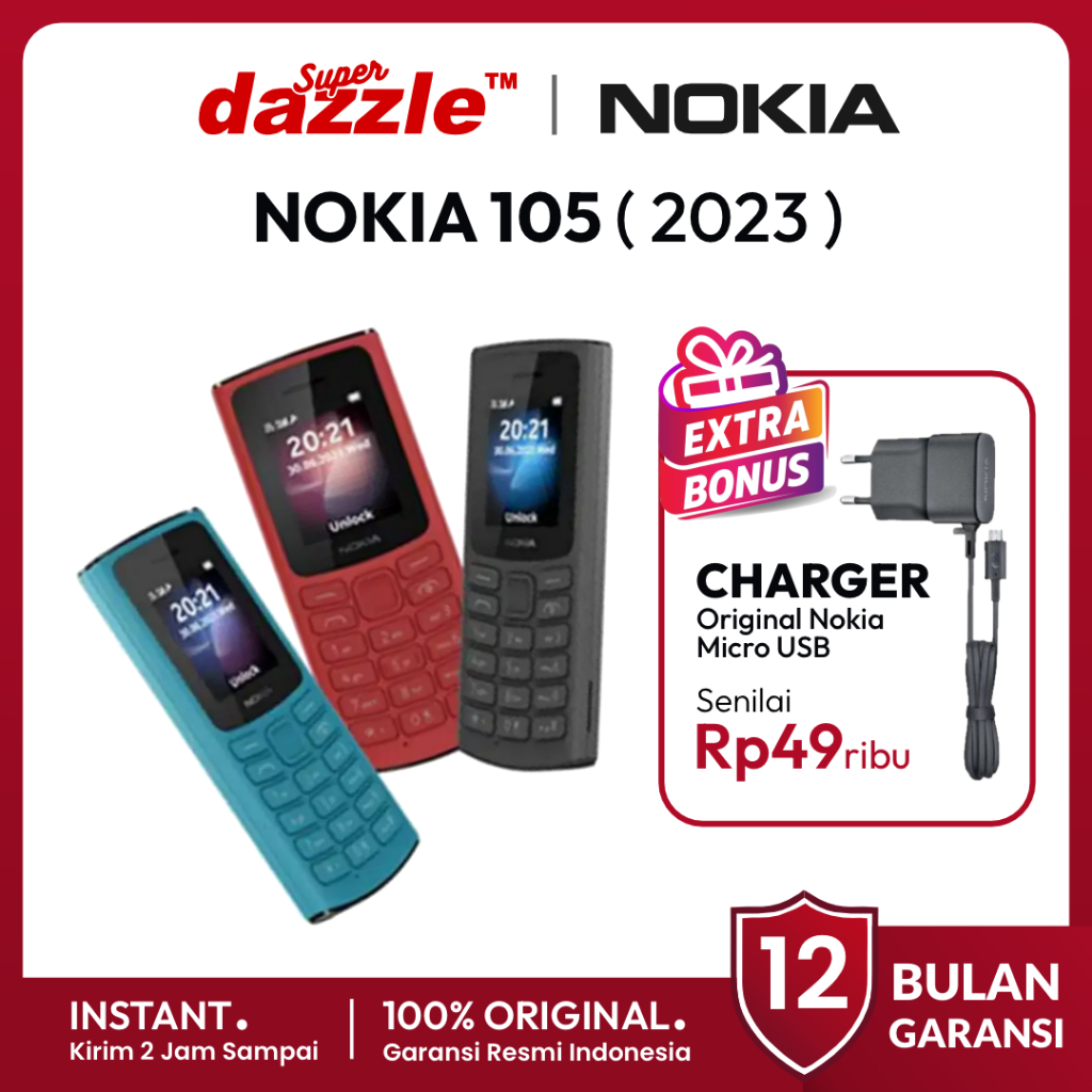 HP Nokia 105 LEDA 2023 Dual SIM Card Original 100% Garansi Resmi 12 Bulan TAM Official Store Indones