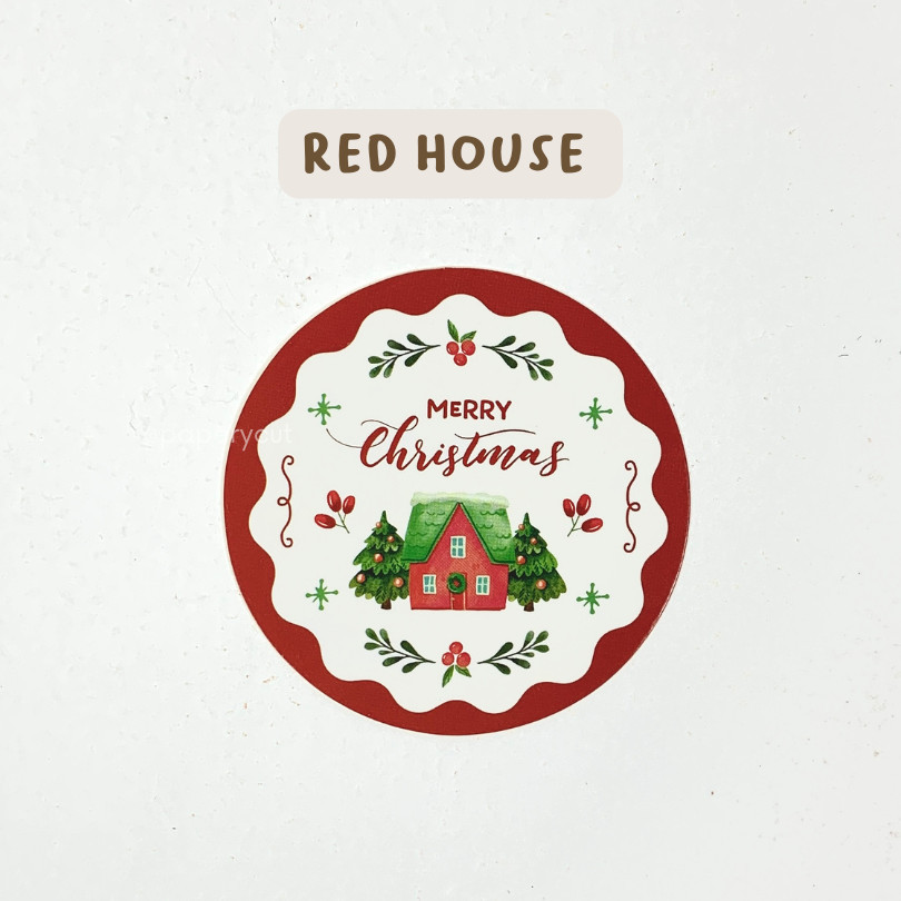 

Sticker Natal Toples Cookies Hampers Isi 10 Pcs Bahan Cromo Motif Red House Ukuran 7 Cm