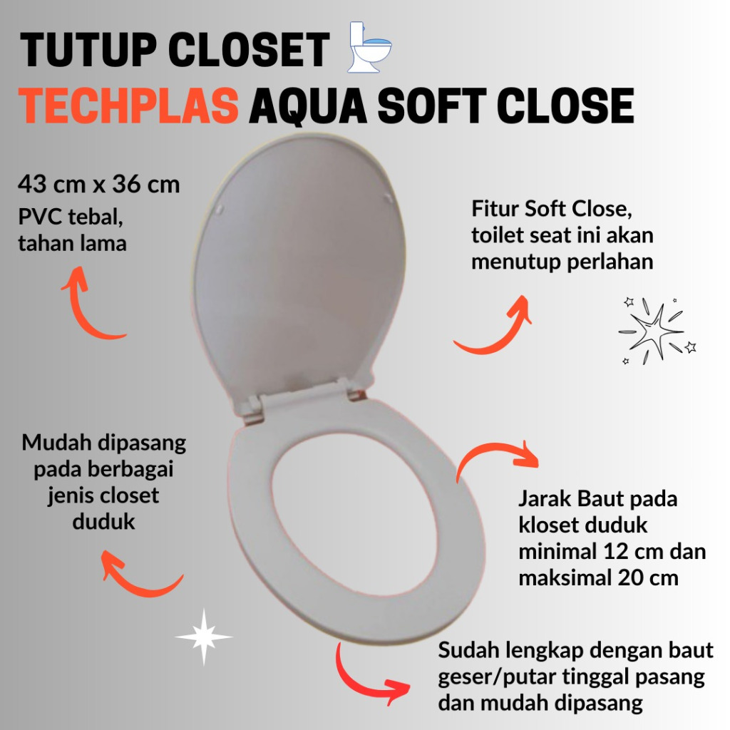 Tutup kloset/ Tutup closet duduk universal bisa semua merk kloset model TOTO AQUA Soft Close Putih
