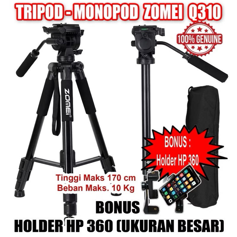 Tripod Profesional Zomei Q310 - Bonus Holder HP 360 - Zomei - (Ready Stock)