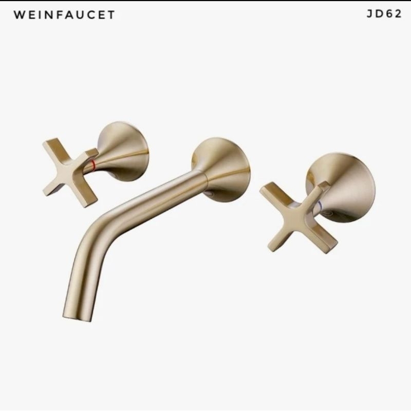 KRAN WASTAFEL TEMBOK PUTARAN 2 BRUSH GOLD MIXER/KRAN AIR WASTAFEL DINDING BRUSH GOLD