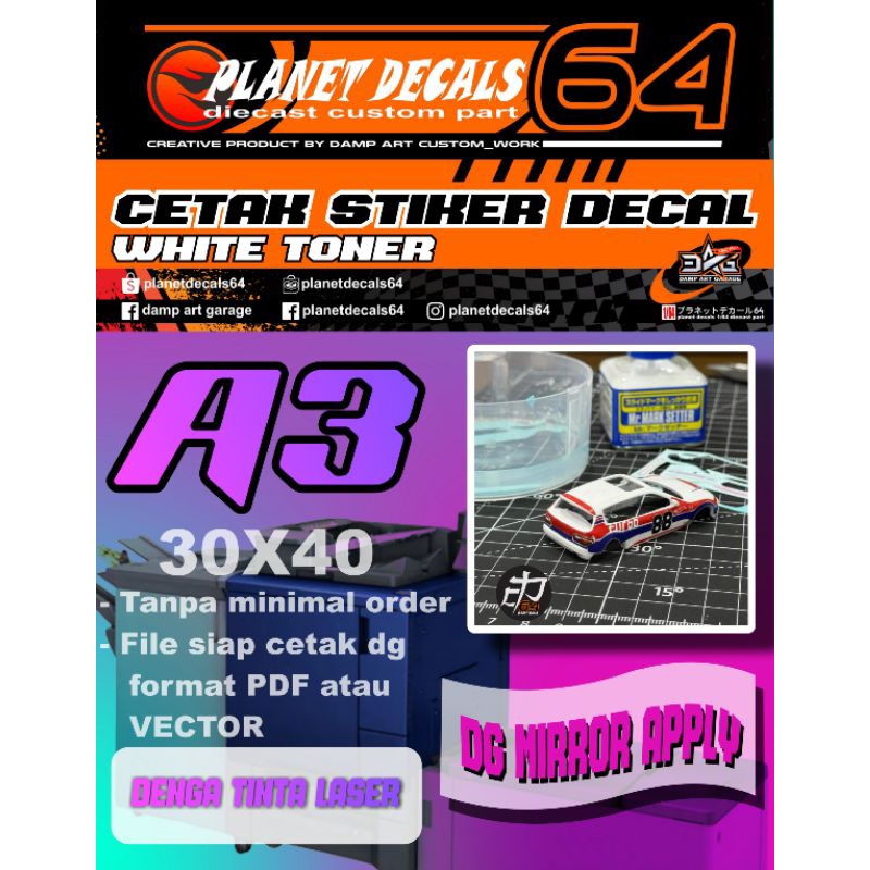 Cetak water slide decal white toner/tinta putih