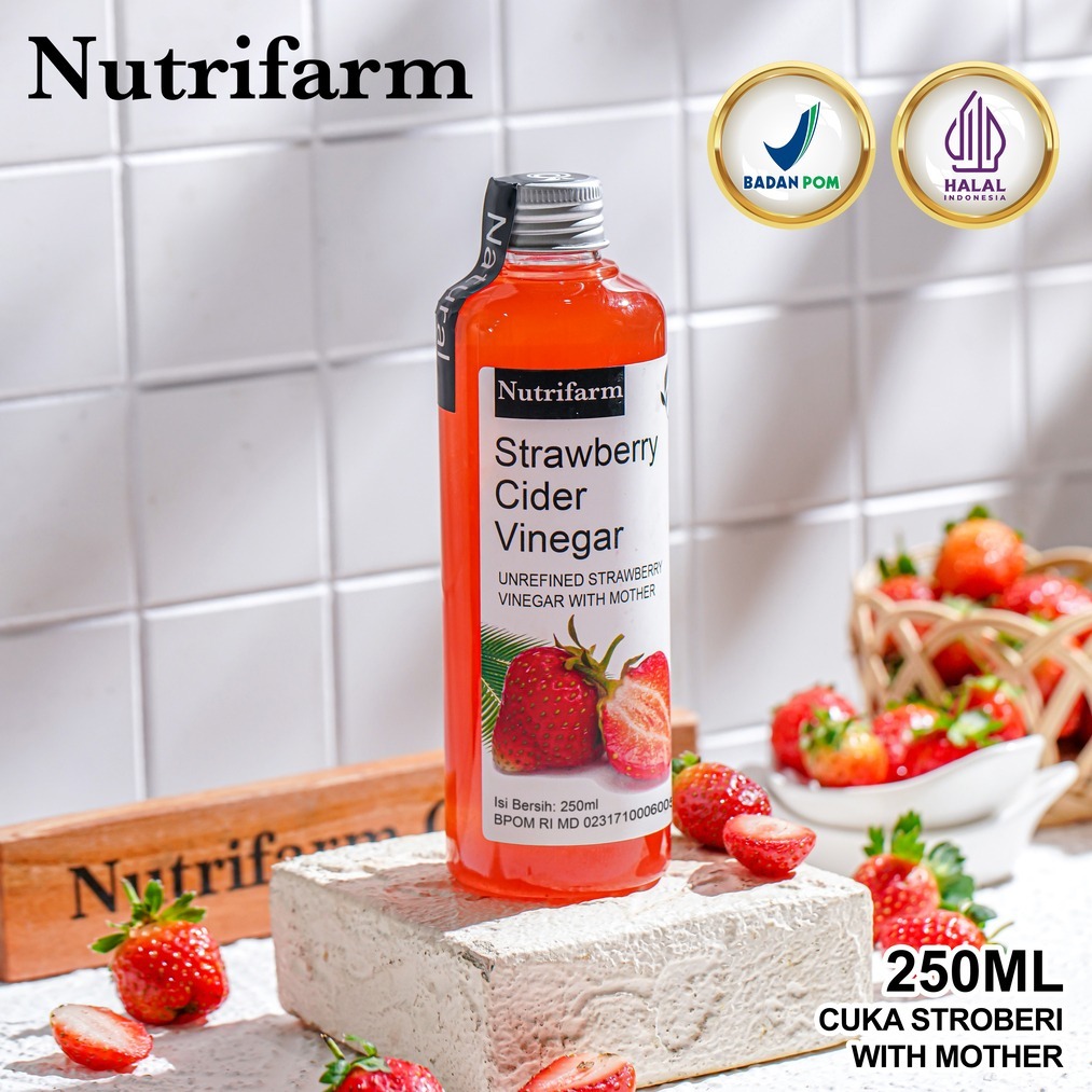 

CUKA BUAH STRAWBERRY 250 ML HALAL BPOM ORIGINAL/ STRAWBERRY CIDER VINEGAR WITH MOTHER/ CUKA STROBERI NUTRIFARM ORIGINAL WITH MOTHER/ STRAWBERRY CIDER VINEGAR CUKA APEL ORGANIK HALAL